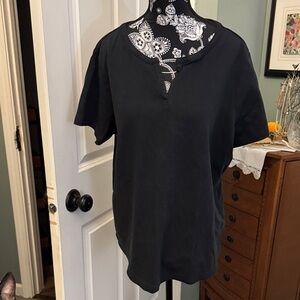 L.L. Bean Black Short-Sleeve Split V-Notch Tee